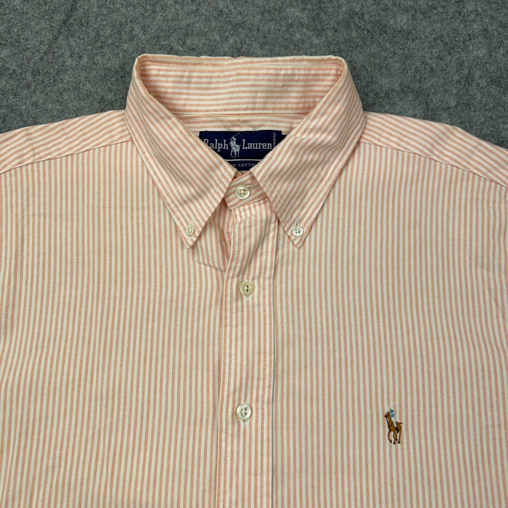 Ralph Lauren Shirt Men 16.5 35 Orange Striped Flesh Pony Long Sleeve Button Down - Picture 3 of 11